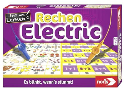 Noris Rechen Electric Lernspiel – Zuordnungsspiel mit Lichtsignal bei richtiger Antwort, 12 Bildtafeln, Batterie betrieben – pädagogisches Spielzeug Kinder ab 6 Jahren
