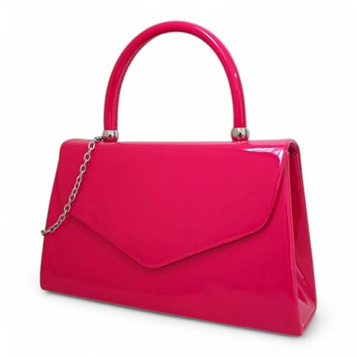 fi9® BNWT - Bolso de mano retro de charol para novia, boda, noche, fiesta, bolso de mano, medium (Rosa Fucsia)