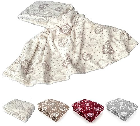 heimtexland Kuscheldecke XL 150x200 cm Country Chic mit Herzen in Creme super weich fusselfrei Landhaus Wohndecke Ökotex Typ283