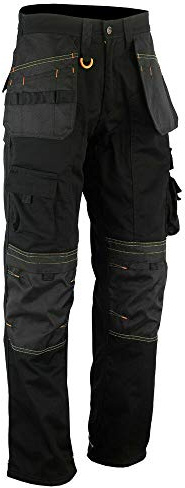 WrightFits Men Holster Work Trousers Black - Heavy Duty Safety Combat Cargo Pants - Multi Pockets - Knee Pad Pockets - Triple Stitched - Durable Workwear (32W X 31L)