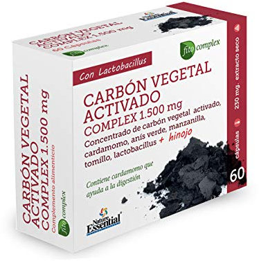 Nature Essential | Carbón Vegetal Activado | 1500 mg | 60 Cápsulas | Anís Verde, Tomillo, Manzanilla e Hinojo | Disminuye Gases Intestinales e Hinchazón Abdominal