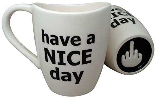 Decodyne - Taza de café con una mano haciendo una peineta en la parte inferior, con el texto en inglés «Have a nice day», de 414 ml