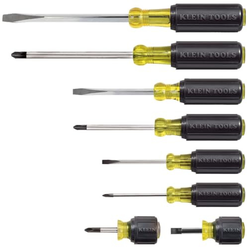 Klein Tools 85078 Screwdriver Set, Made in USA, All-Purpose Screwdriver Kit has 4 Phillips and 4 Flat Head Tips, Non-Slip Cushion Grip, 8-Piece