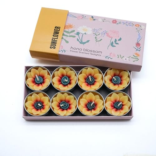 8 girasole fatto a mano set di commercio equo e solidale tealight candela profumata regalo