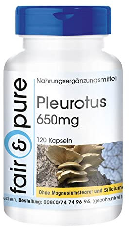 Fair & Pure® - Pleurotus ostreatus - Gírgola 650mg - Champiñón ostra vegano - Alta pureza - 120 Cápsulas