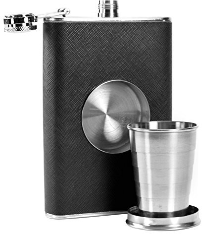 Hip Flasks for Men - Hipflask with Shot Glass Built-in Collapsible Cup, Flask Alcohol Whiskey Hip Flask 8oz