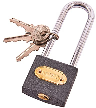 Amtech 38mm Long Shackle Iron Padlock, 6mm Hardened Steel Shackle with 3 Keys, for Securing Gates, Lockers and Outdoor Storage Units.