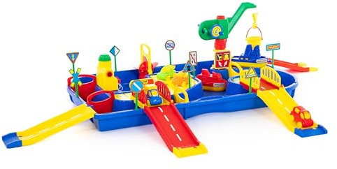 polesie51974 Profi-Set Wasser System Wasserbahn Set Little Capt´n mit 2 Schiffen, Tankstation, Schleuse, 4 Brücken und Ladekran