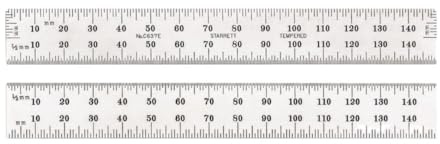 Starrett Spring Tempered Steel Rule with Satin Chrome Finish and Millimeter Graduation - 150mm Length, 37E Graduation Type, 1.2mm Thickness - C637E-150