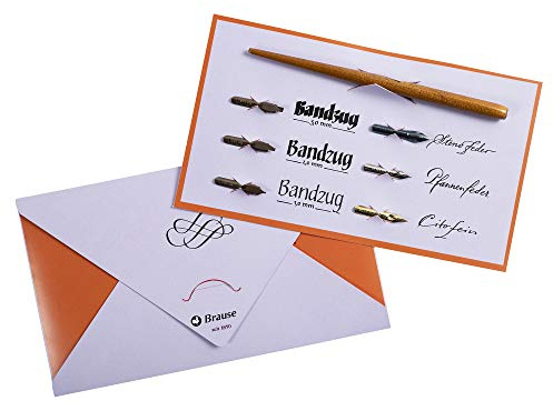 Brause 137B - Set per la scrittura e la calligrafia che include 6 pennini (Sténo, Pfannen, Cito fein, Bandzug 1 mm, 2 mm e 3mm)e un portapennini di legno