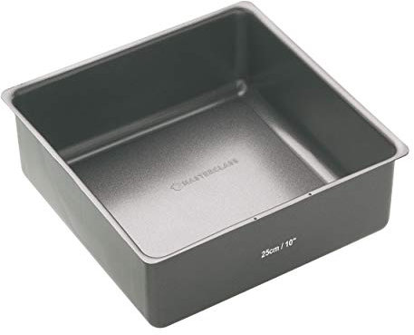 MasterClass 25 cm tiefe Kuchenform mit losem Boden und PTFE-, PFOA- und BPA-freiem Antihaftbeschichtung, 1 mm Kohlenstoffstahl, 10 Zoll quadratische Form, Silber
