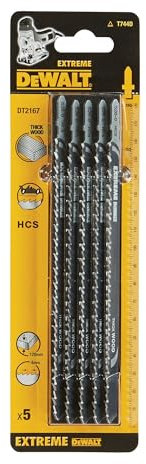 Dewalt HCS Stichsägeblatt DT2167 (180mm Gesamtlänge, 155mm Arbeitslänge, max. Schnitttiefe: 120mm, für schnelle Schnitte, grobe Schnitte in dicke Holzbohlen) 5 Stück