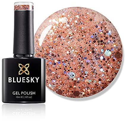Bluesky Gel Nail Polish, Pinch Of Peach Blz43, Chunky Glitter, Light, Peach, Pink, Long Lasting, Chip Resistant, 10 ml (Requires Drying Under UV LED Lamp)
