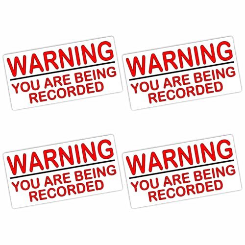4 x C37E Warning You are Being Recorded Stickers Red and Black Signs 100x50mm CCTV Video Recording Decals Camera Security Self Adhesive Vinyl Labels