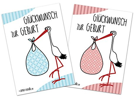 Glückwunschkarte zur Geburt | Storch Baby | Postkarten-Set 10 Stück | 5 Mädchenkarten und 5 Jungenkarten | modernes Design