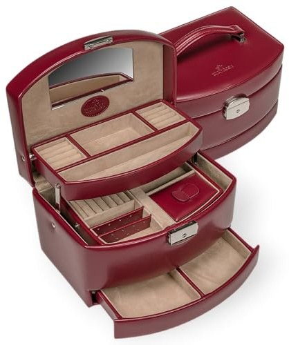 Windrose Automatik-Schmuckkoffer mit Reiseeinsatz/Merino Moda (rot-legacy)