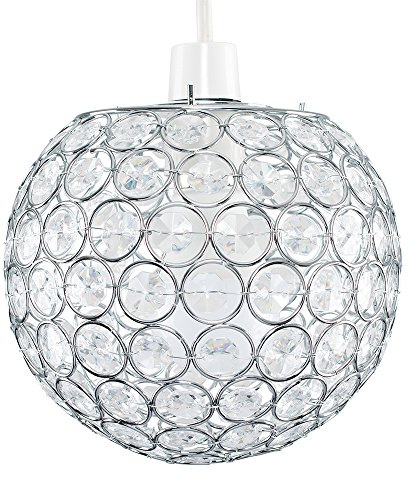 MiniSun | Modern Chrome Globe Ceiling Light Shade with Acrylic Crystal Effect Jewels | Pendant Lights, Home Décor & Improvement Essential | 18cm Shade Width