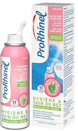 Prorhinel Spray Nasal Pour Nez Congestionné Avec Eau de Mer À l'Aloe Vera Pour Enfants, Formule Naturelle, Fabriqué en France, 100 ml