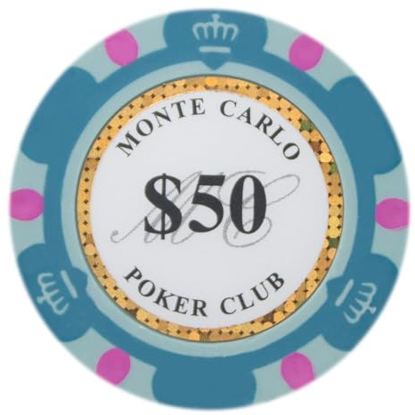 Brybelly Monte Carlo Premium Pokerchips (50er-Pack) Schwerer 14 g Tonverbundstoff (50 $ Blaugrün)