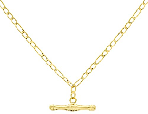 CARISSIMA Women's 9 ct Yellow Gold Hollow 2.3 mm Figaro Chain T-Bar Necklace of Length 46 cm/18 Inch