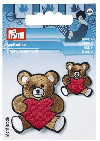 Prym Applikation zum Aufbügeln, Teddy mit Herz, Multicolor