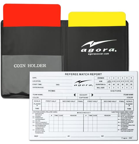 AGORA Soccer Referee Red and Yellow Card Set with Card Wallet and 50-Sheet Match Report Pad