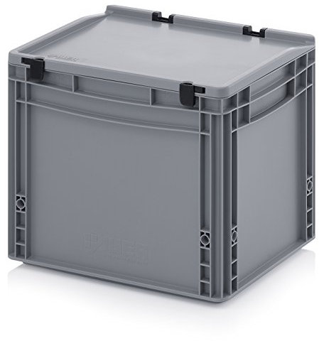 Auer Packaging Eurobehälter-Eurobox 40 x 30 x 33,5 cm mit Scharnierdeckel inkl. Zollstock - Lagerbox mit Deckel Transportbox Campingbox Garagenbox Transportbehälter Aufbewahrungsbox Plastikkiste