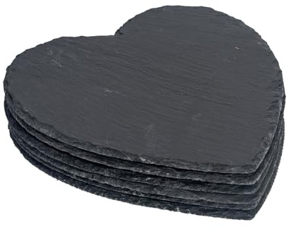 Argon Tableware Heart Slate Placemats - 25cm - Pack of 6 - Black Natural Stone Slate Dinner Mats Dinnerware Plate Placemats for Kitchen, Home, Bar, Restaurant, Weddings, Events