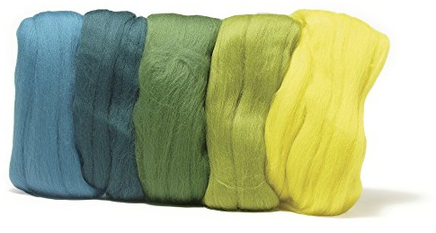 Rayher 5365300 Merino-Kammzug, superfein, 19 mic, 5x10g Sortiert, SB-Btl 50g, Grün-Töne