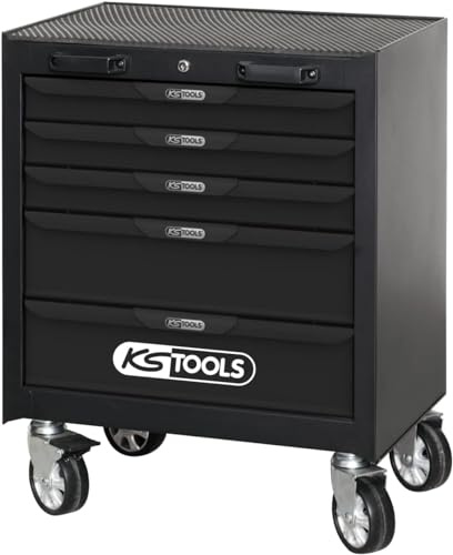 KS Tools - 810.8010 - Servante d'atelier 5 tiroirs 26 - Système de fermeture centralisé par serrure - Dimensions des tiroirs : 3x L.569 x l.397 x H.75 mm et 2x L.569 x l.397 x H.154 mm