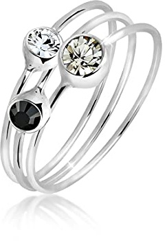 Elli Bague Ensemble pour Dames Empilant des Cristaux en Argent Sterling 925 Plaqué Or