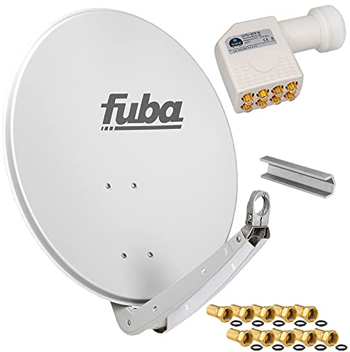 FUBA 65cm für 8 Teilnehmer (Direktanschluss) Digital SAT Anlage DAA650G + Octo LNB weiß 0,1dB Full HDTV 4K 3D + 16 Vergoldete F-Stecker und F- Montageschlüssel gratis dazu