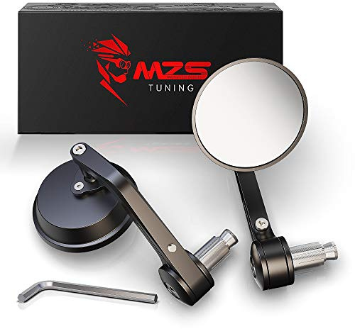MZS Bar End Mirrors, Motorcycle Rear View mirror 7/8 Hollow 3 inch Round Side Black Compatible with E-bike Cruiser Sport Street Bike Scooter