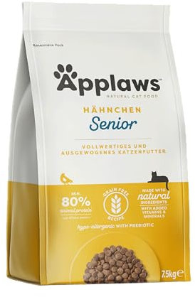Applaws getreidefreies Katzentrockenfutter mit Huhn für ausgewachsene Katzen Senior, natürlich und vollwertig (1x 7,5kg Packung)