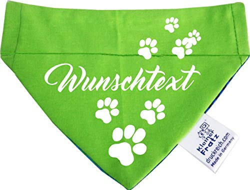 Hunde Durchzugstuch mit Wunschtext (Lime-royal) (Gr.M - 23 x 18 cm)