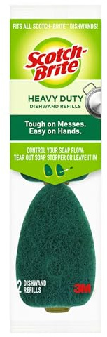 Scotch-Brite Dishwand, Recycled Content, Green/Yellow/White, 2 Refill Pads (Pack of 7)