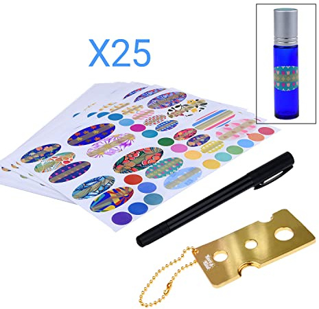 Kare & Kind Flaschenaufkleberset für ätherische Öle mit Flaschenwerkzeug mit Kette und Stift für Etiketten schreiben