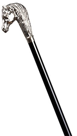Stock-Fachmann® Gehstock Flanierstock Pferd Holzstock schwarz Kunststoffgriff verchromt Gehhilfe