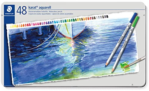 STAEDTLER aquarell Buntstifte karat aquarell, wasservermalbare, weiche und farbintensive Mine, für unterschiedliche Trocken- und Nasstechniken, 48 Aquarellstifte im Metalletui, 125 M48