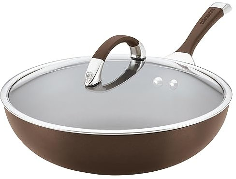 Circulon 82770 Symmetry Hard Anodized Nonstick Wok/Stir Fry Pan with Lid, Aluminum Glass, Chocolate