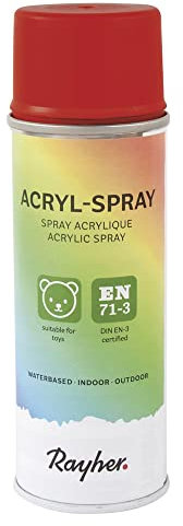 RAYHER HOBBY 34145287 Acryl-Spray, Acryllack, seidenmatt, Sprühlack für innen und außen, hohe Deckkraft, umweltbewusst spraylackieren, Dose 200 ml (1er Pack) klassikrot