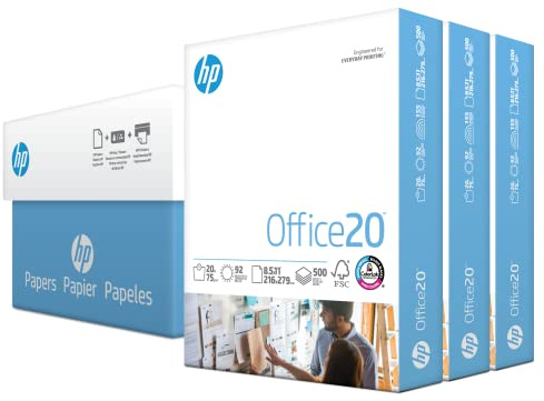 HP Printer Paper | 8.5 x 11 Paper | Office 20 lb | 3 Ream Case - 1500 Sheets | 92 Bright | Made in USA - FSC Certified | 112090C, White