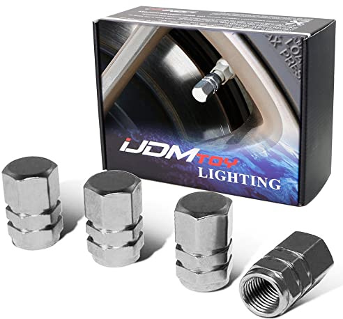 iJDMTOY 4pc Tuner Racing Style Gun Metal Grey Aluminum Tire Valve Caps (Hexagon Shape)