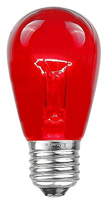Novelty Lights 25 Pack S14 Outdoor Patio Edison Replacement Bulbs, E26 Medium Base, Red, 11 Watt