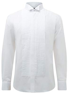 Dobell Mens White Tuxedo Dress Shirt Regular Fit Wing Collar Double Cuff Pleated Fly Front-18
