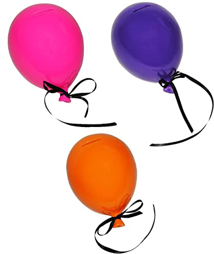 alles-meine.de GmbH 1 Stück: XL Spardose - bunter Luftballon - für Mädchen - stabile Sparbüchse - aus Porzellan/Keramik - Sparschwein lustig witzig orange/lila/rosa - Ballo..