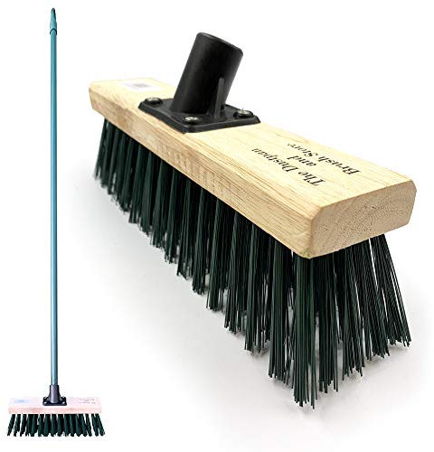 11.5 Sweeping Brush Outdoor Broom − Garden Heavy Duty Yard with Stiff PVC Bristles and 120cm Metal Handle