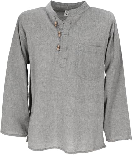 GURU SHOP Nepal fiskarskjorta, Goa hippie-skjorta, yogaskjorta, fritidsskjorta, män, GRÅ, L