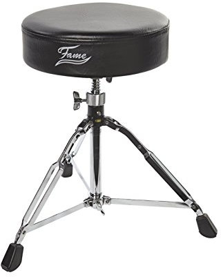 Fame Drumhocker D9000,rund, höhenverstellbarer Schlagzeughocker von 50 cm – 70 cm, breite Gummifüße, Drehspindel, stufenlos, bequemes Polster