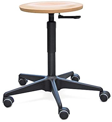 Lotz Dreh-Hocker Modell 3530 mit Bodengleitern und Fußring, Sitz Buche